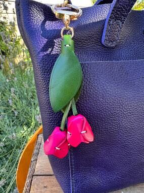 Genuine Leather Hot Pink Tulip Bag Charm Tulip Spring Pink Flower Leather Charm